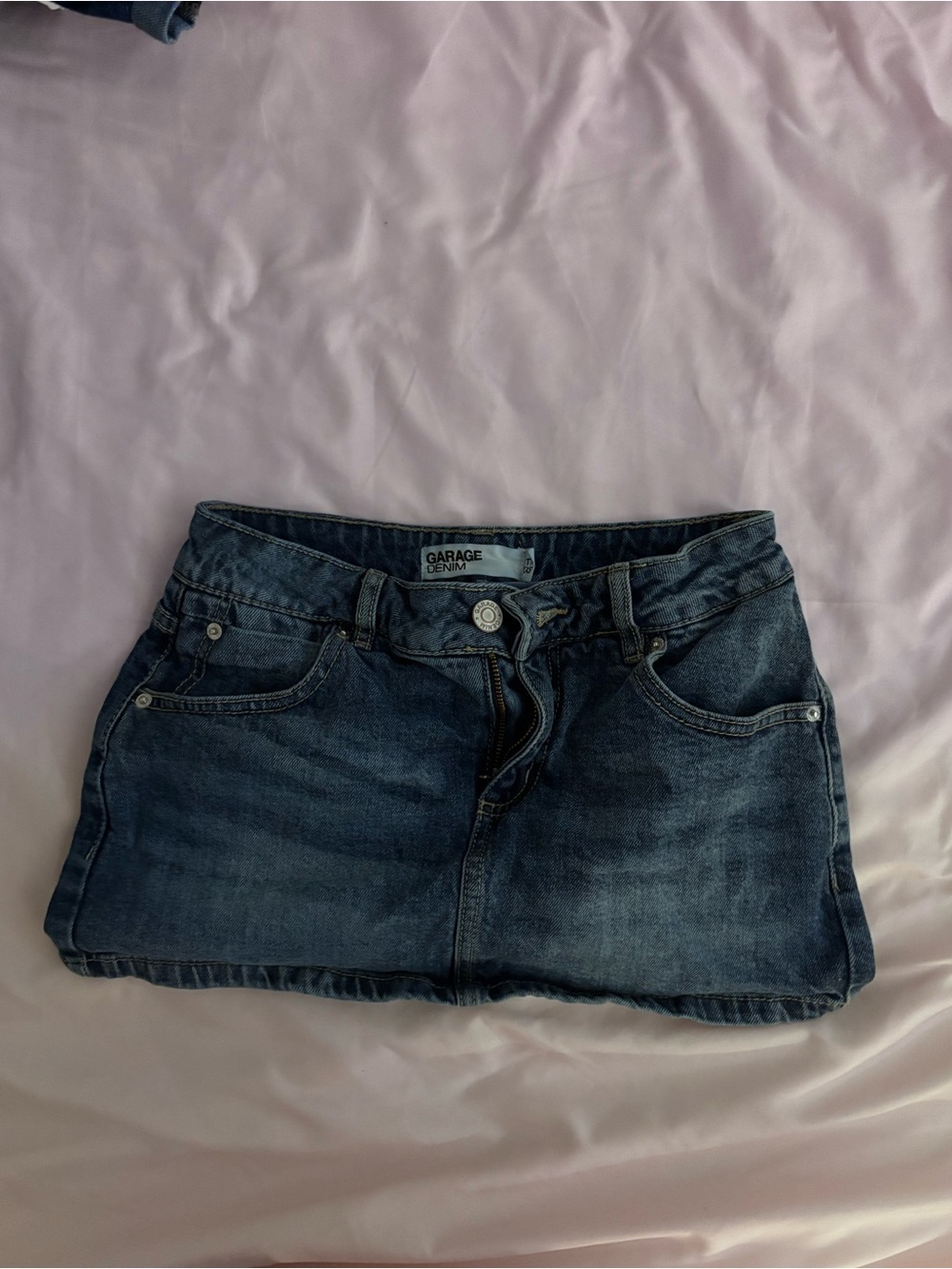 Garage Blue Denim Mini Skirt with Washed Finish